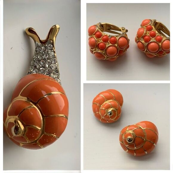 Vintage KJL Kenneth Lane - 2 Pairs of Earrings & Bonus Snail Brooch Pin - 70s 80 - Picture 1 of 9